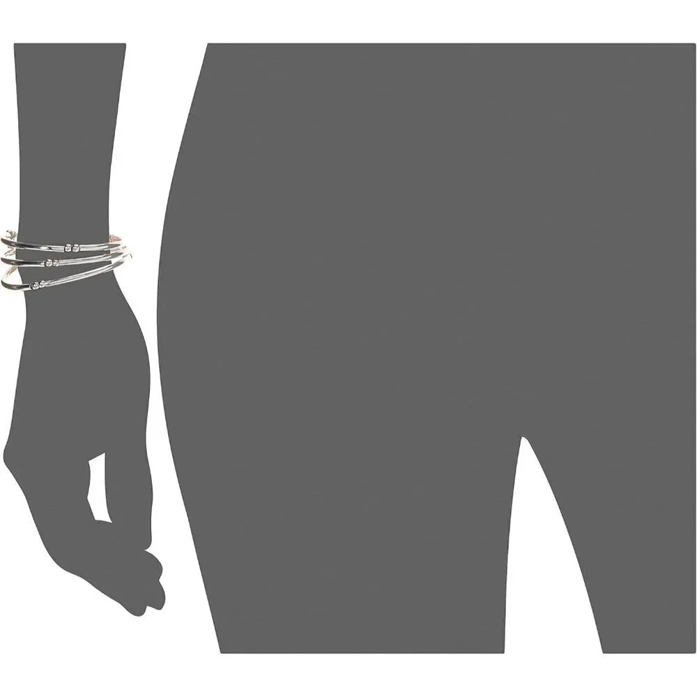 Women's Silver Tone Set Of 3 No Clasp Metallic Base Stretch Bracelet